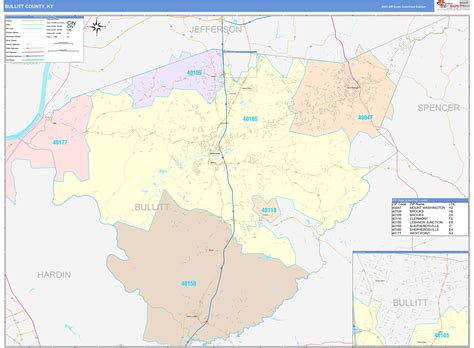 Bullitt County, KY Wall Map Color Cast Style by MarketMAPS