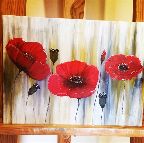 Easy Acrylic Painting/Red Flowers poppies . Abstract painting | Etsy