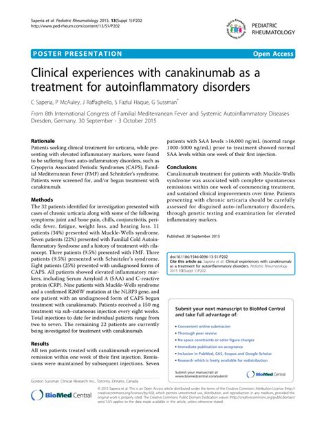 (PDF) Clinical experiences with canakinumab as a treatment for autoinflammatory disorders