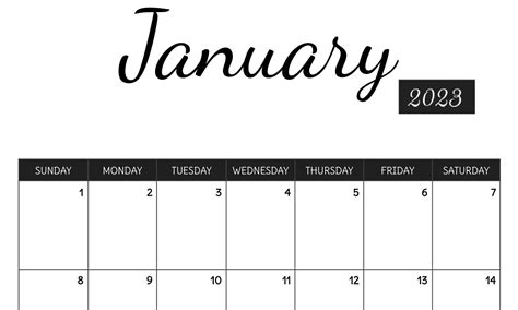 Black and White Printable Google Docs Calendar Template for 2023