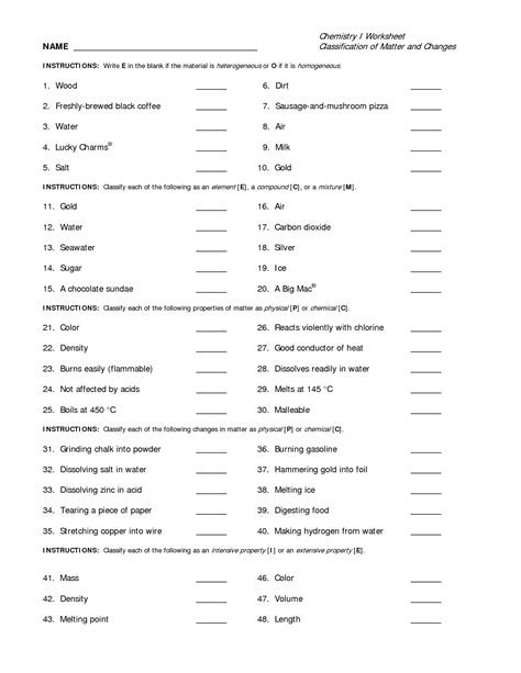 Cool Chemistry 1 Worksheet Classification Of Matter Answer Key 2023