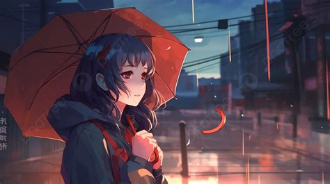 Anime Girl With Umbrella In The Rain