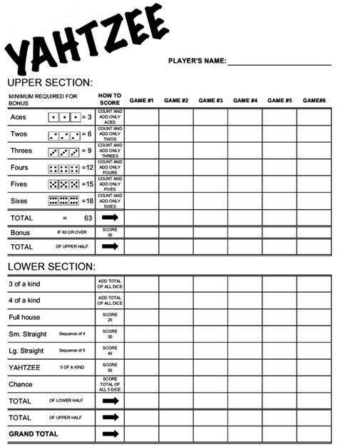 Yahtzee Printable Score Sheets - Printable And Enjoyable Learning