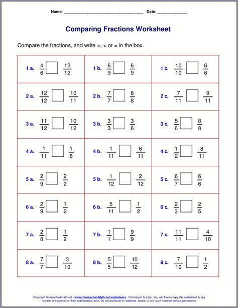 Comparing Fractions With Same Numerator Or Denominator Worksheet ...