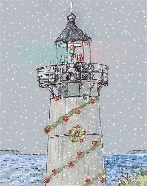 Christmas Lighthouse Landscape Painting of Beautiful New England ...