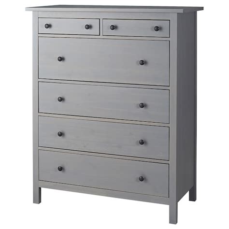 HEMNES chest of 6 drawers, grey stained, 108x131 cm - IKEA