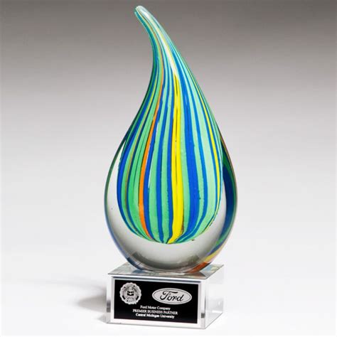 Droplet-Shaped Art Glass Award with Clear Glass Base - Awards for Less