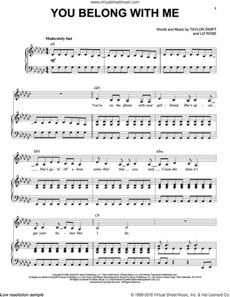 You Belong With Me sheet music for voice and piano (PDF)