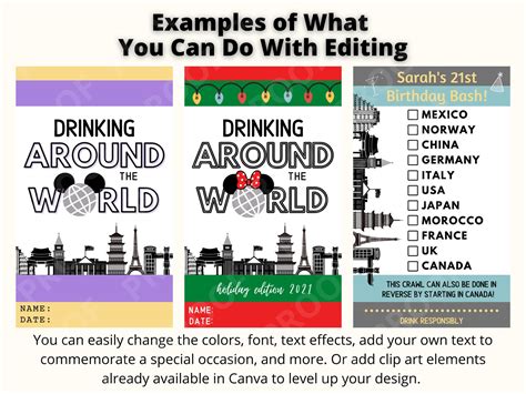 EPCOT Drink Around the World Passport Editable Template - Etsy UK