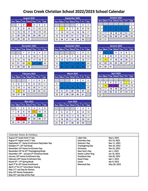 Academic Calendar - Cross Creek Christian School