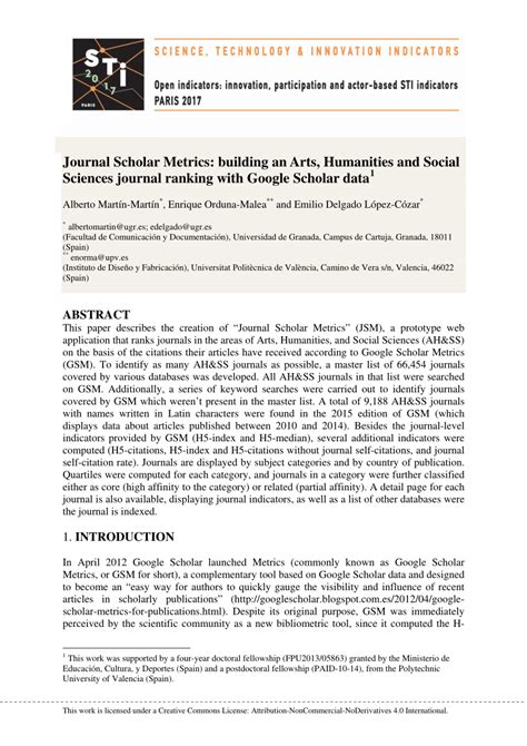 (PDF) Journal Scholar Metrics: building an Arts, Humanities and Social ...