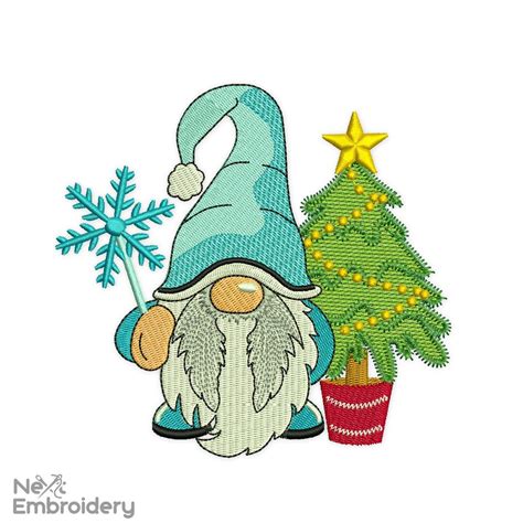 Christmas Gnomes Embroidery Designs, Gnome With Christmas Tree Holiday ...