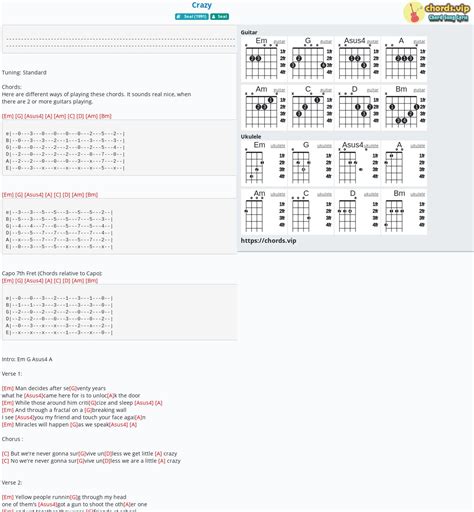 Chord: Crazy - tab, song lyric, sheet, guitar, ukulele | chords.vip