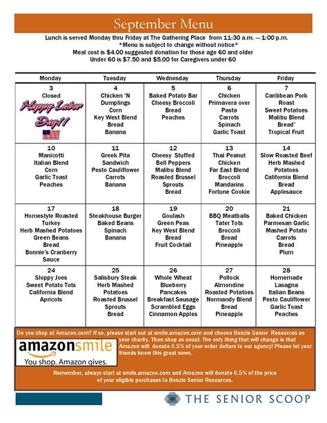 Monthly Meals Menu – Benzie Senior Resources