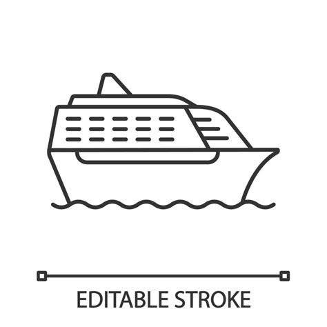 Cruise ship in side view linear icon. Ocean liner. Thin line illustration. Boat, cruiseship ...