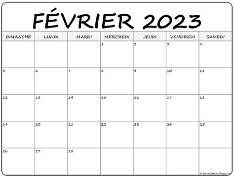 février 2023 calendrier imprimable | Calendrier gratuit