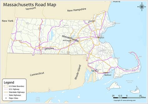 Massachusetts Road Map - Check U.S. & Interstate Highways, State Routes ...