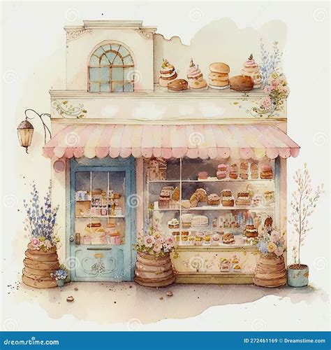 Cute Bakery, AI Generative Watercolor Illustration Stock Illustration - Illustration of bakery ...