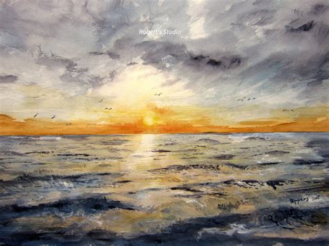 Watercolor Seascape archival print landscape painting ocean