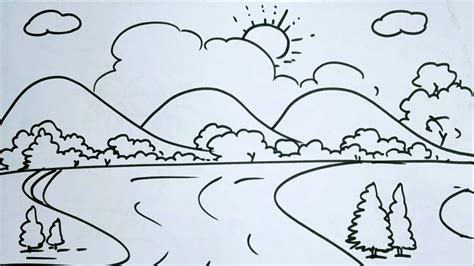 How to Draw Scenery step by step very easy | Drawings, Black canvas ...