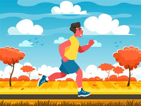 Running man on a autumn landscape background - Sports - FREE-VECTORS.NET