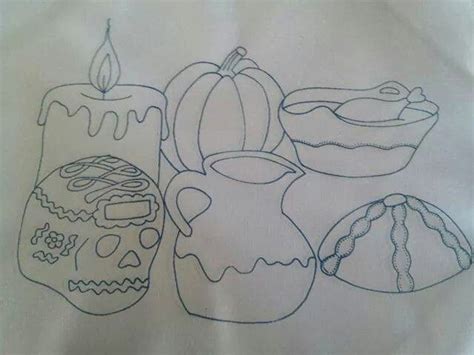 Dibujo pan dia de muertos | Punto de cruz de halloween, Dibujos en tela, Bordados en tela