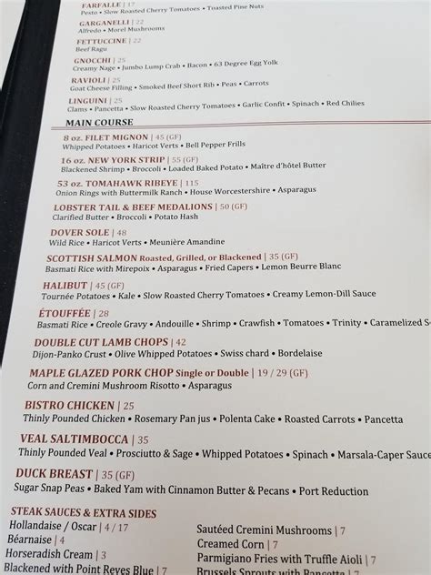 Menu at Cache Restaurant, Little Rock