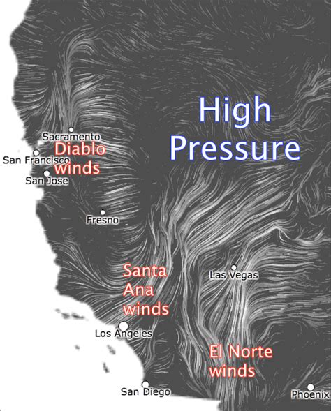 High pressure wind event: Diablo, Santa Ana, El Norte winds and Gorge E ...