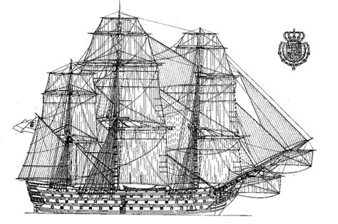 Schematic silhouette of the Spanish ship of the line Santísima Trinidad ...