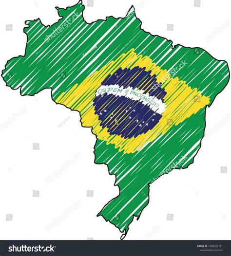 Brazil map hand drawn sketch. Vector concept illustration flag ...