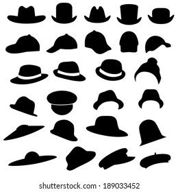 Vector Collection Isolated Hats Silhouette Stock Vector (Royalty Free) 189033452 | Shutterstock