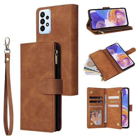 For Samsung Galaxy A23 Multifunctional Frosted Zipper Wallet Leather Phone Case (Brown ...