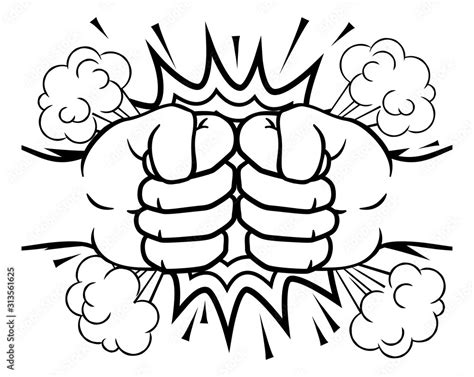 Two cartoon fists hands performing a fist bump punch creating an ...