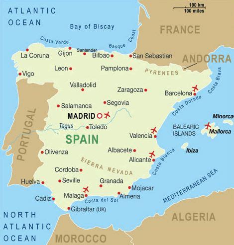 Map of Spain with Major Cities and Towns