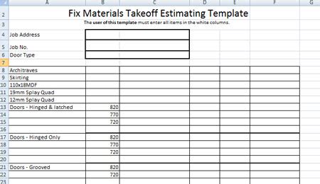 Download Fix Materials Takeoff Estimating Template FREE