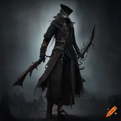 Impressive bloodborne hunter cosplay with top hat and weapons on Craiyon