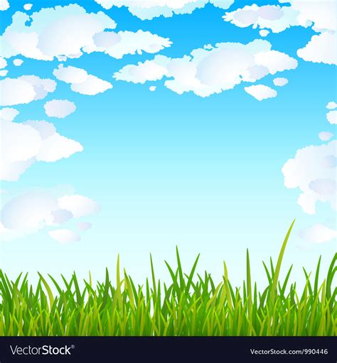 Background with bright blue sky and green grass Vector Image