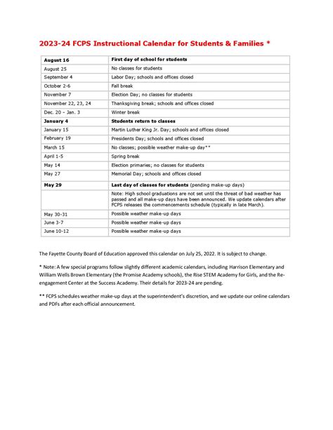 Fayette County Public Schools Calendar 2024-2025 (Holidays)