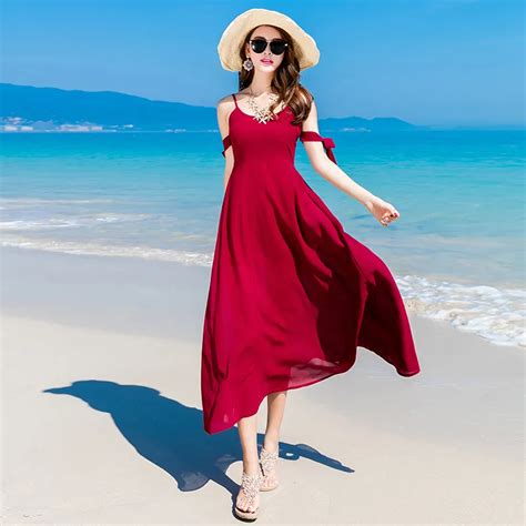 New 2017 Women Summer Beach Dress Off Shoulder Sleeveless Sexy Beach ...