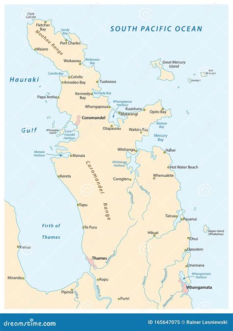 Overview Map of the New Zealand Coromandel Peninsula Stock Vector - Illustration of landscape ...