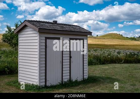 Double Outhouse at Custer House in Fort Abraham Lincoln State Park in North Dakota Stock Photo ...