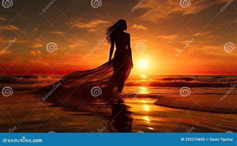 Silhouette of a Woman on the Beach Stock Illustration - Illustration of ...