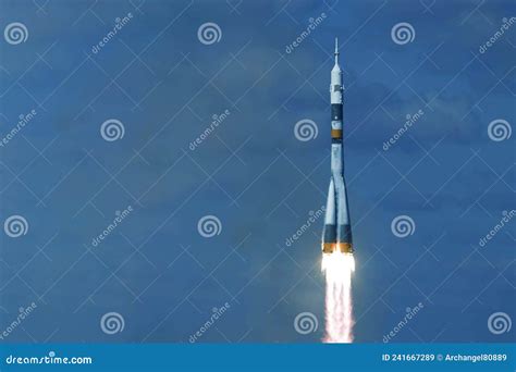 Take Off Space Rocket on a Background of Blue Sky and Sun. Elements of ...