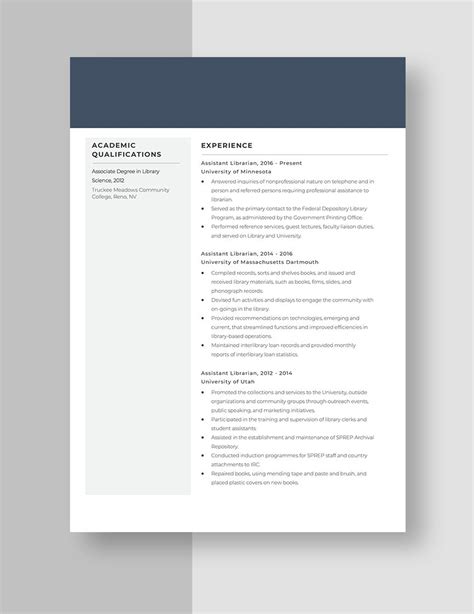 Assistant Librarian Resume in Word, Pages - Download | Template.net