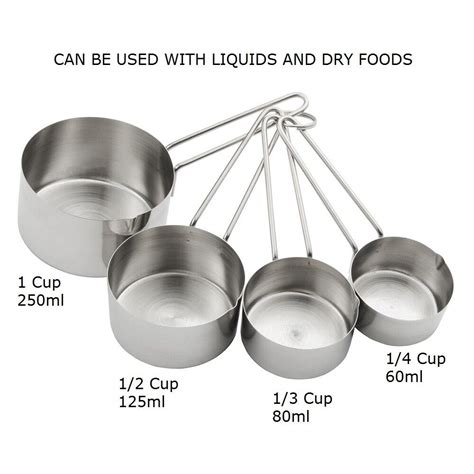 Measuring Cups Stainless Steel Cooking Baking Dry Fluid 60/80/125/250ml Set | eBay