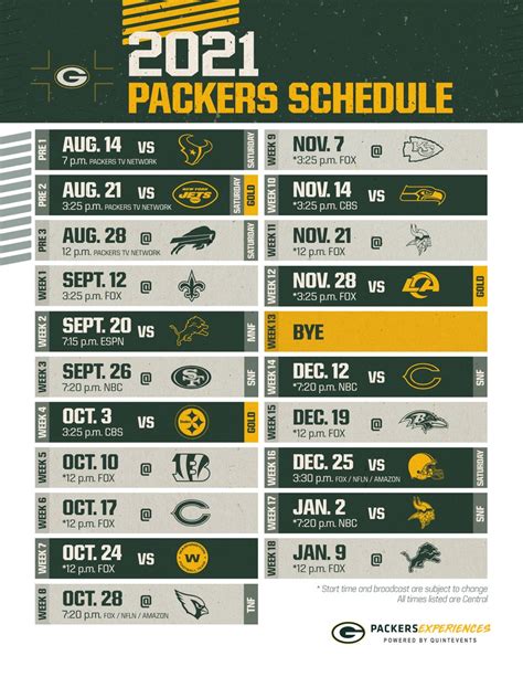 Green Bay Packers Schedule 2022 Printable - Printable Schedule 2022