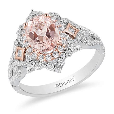 Enchanted Disney Aurora Oval Morganite and 0.69 CT. T.W. Diamond Scallop Frame Engagement Ring ...