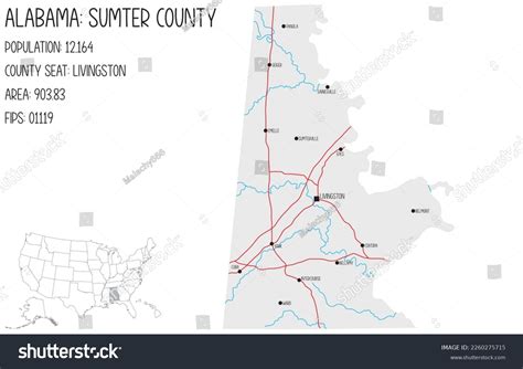 Large Detailed Map Sumter County Alabama Stock Vector (Royalty Free ...