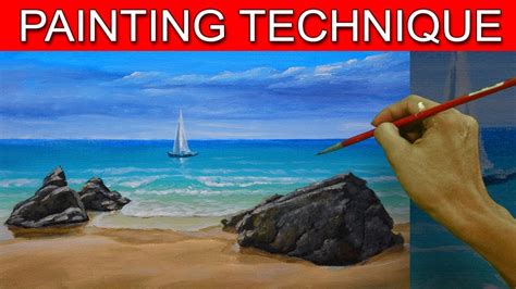 How to Paint a Simple Seascape in Basic Step by Step Acrylic Full ...