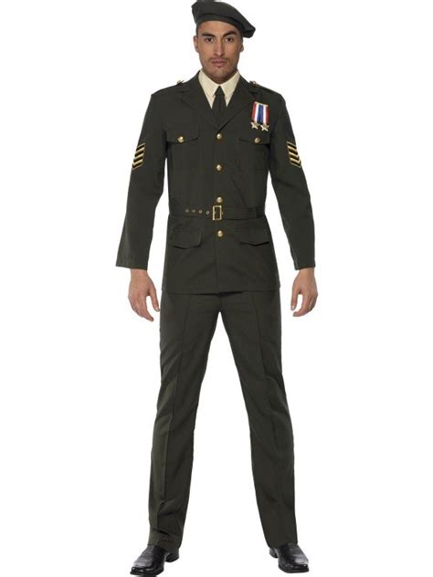 Adult 1940s Wartime Army Soldier Officer Uniform Mens Fancy Dress Stag ...